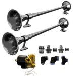 Par Buzina Marítima 74cm Cromada com Válvula 1/2 12v + Kit de Instalação - Kauai