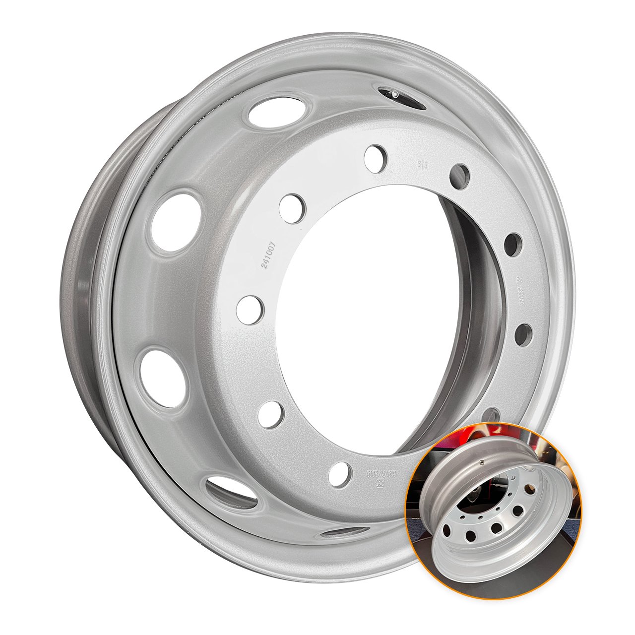 mdc-0801 Roda de Ferro (Aço) Caminhão Aro 22,5 x 8,25 10 furos Pneu 295 - Old Trucker - Imagem 1